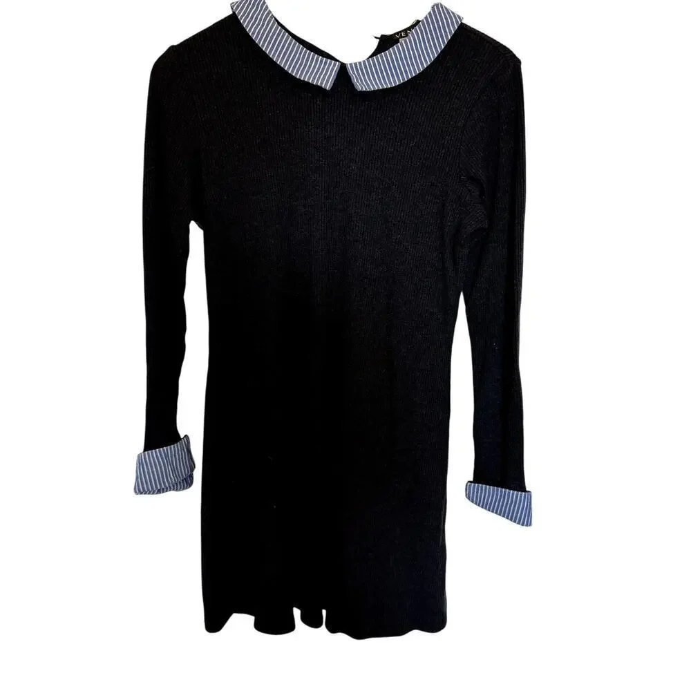 Navy Venus Dress with Striped Cuffs and Peter Pan Neckline Women's Size Medium - Picture 2 of 5